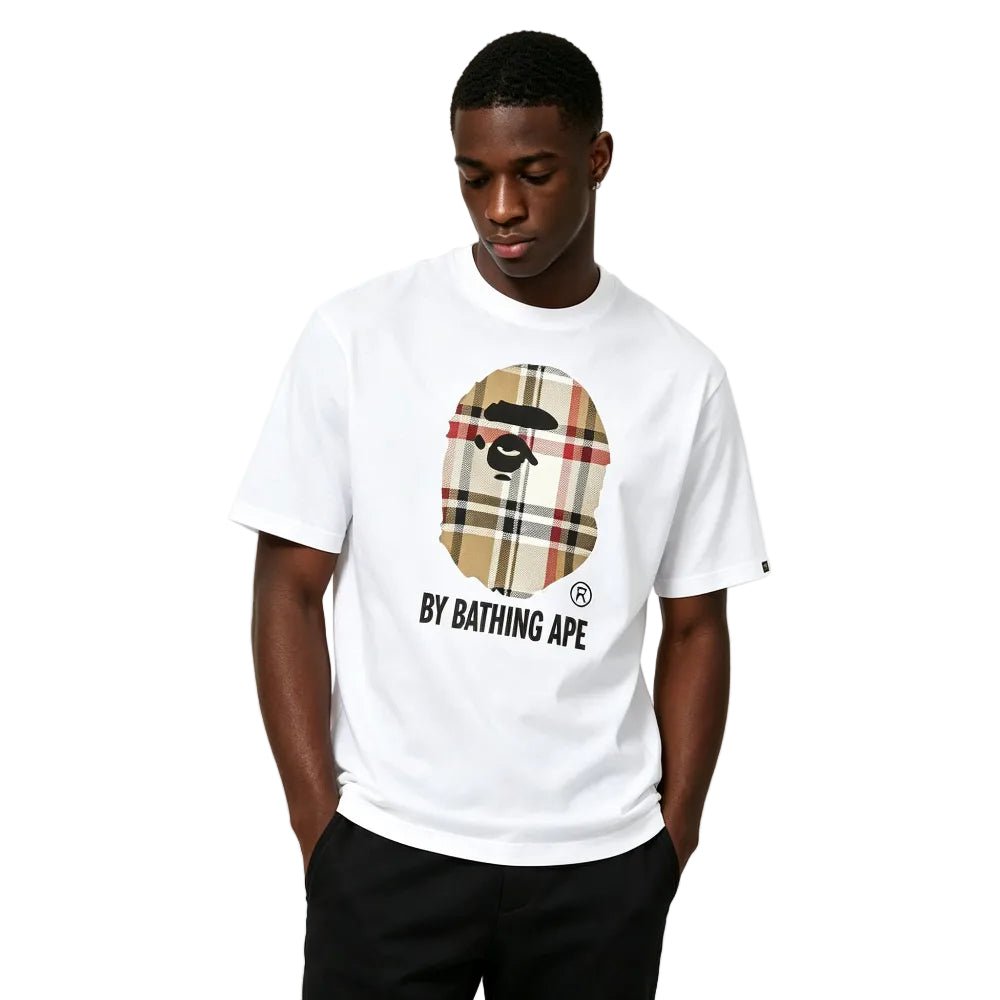 BAPE A Bathing Ape Check by Bathing Tee White Beige