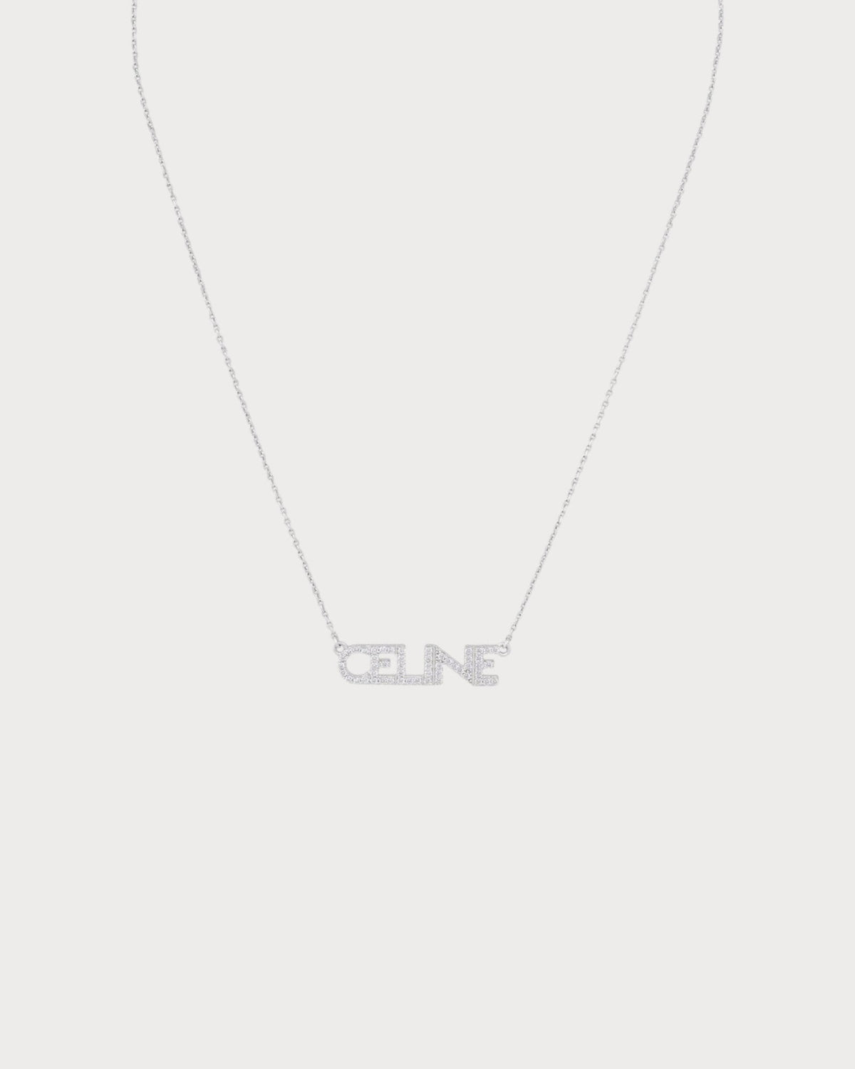 CELINE Monochroms Strass Necklace Brass(Silver)