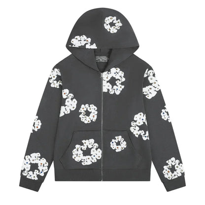 Denim Tears Rhinestone Wreath Zip Hoodie Vintage Black